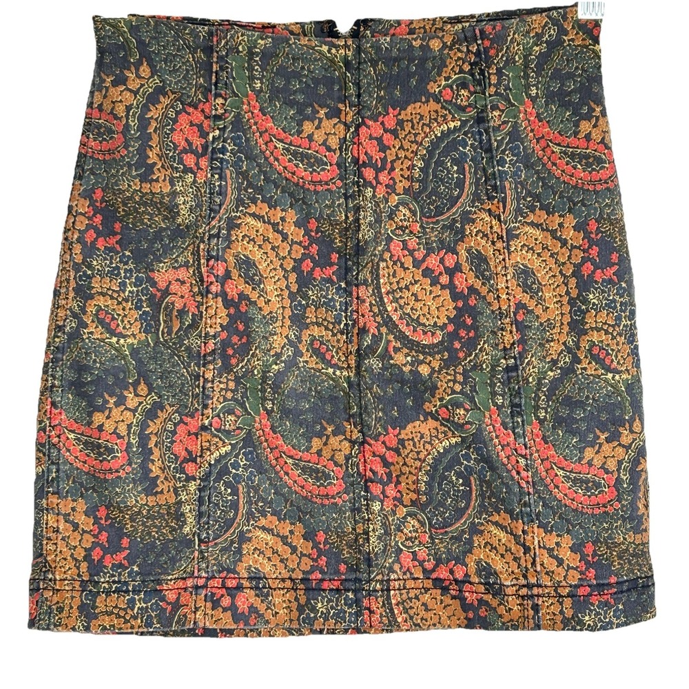 Free People Hippy Paisley Mini Skirt Sz 0 Boho Y2k Festival Stretch Earthy Retro